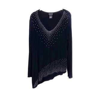Goth Retro Tunic Top Black Studded Made in USA Asymmetric Slinky Knit Size M